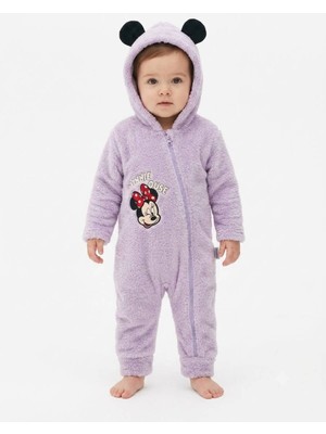 Chicsy Baby Tatlı Kız Bebek Minnie Mouse Welsoft Tulum Nakışlı Kulaklı Kapüşonlu Fermuarlı Peluş Kışlık Bebek Tulumu
