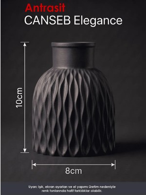 Canseb Elegance Premium - Antrasit - Dalgalı Dekoratif Vazo - 10X8CM - El Boyaması Işçilik