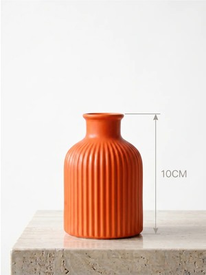 Canseb Elegance Premium - Turuncu - Çizgili Mini Vazo - 10CM Boyunda - El Boyaması Işçilik