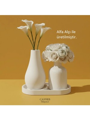 Canseb Elegance Üçlü Dekoratif Pampas Çiçek Vazosu Seti 13CM - 10CM - 17CM Tepsi