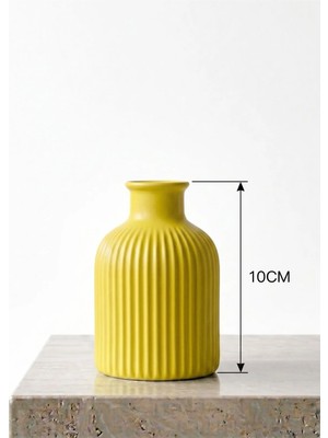 Canseb Elegance Limon Sarı - Çizgili Pampas Vazosu - 10CM Boyunda - El Boyaması Işçilik