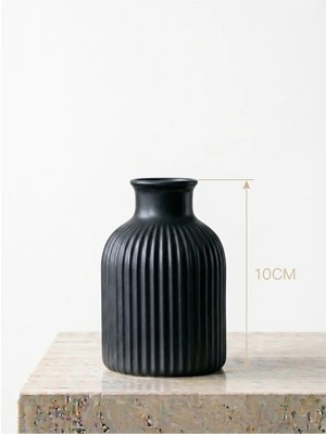 Canseb Elegance Karbon Siyah - Çizgili Pampas Vazosu - 10CM Boyunda - El Boyaması Işçilik