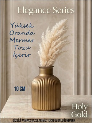 Canseb Elegance Elegance Seri - Gold - 10CM Boyunda - Çizgili Pampas Vazosu