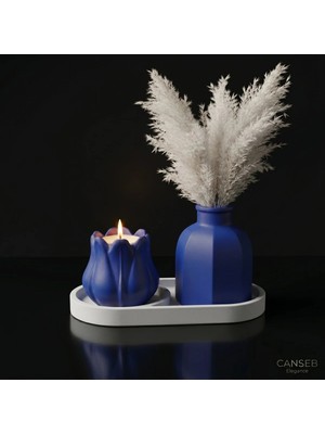 Canseb Elegance 3lü Premium Avangard Köşeli Pampas Vazosu Lale Mumluk Seti - Tealight Mum Hediyeli