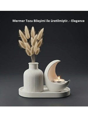 Canseb Elegance Özel Işçilik Hilal Mumluk & Pampas Vazosu Seti ( Tealight Mum Hediyeli )