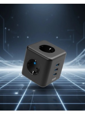 Astraltech Elektronik Cihazlar Için Akım Korumalı 3 Prizli Usb’li Küp Priz