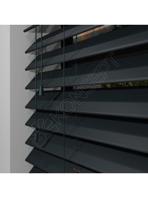 Jaluzi By Konsept Dekor Ahşap Jaluzi Perde Manuel Ip Kontrollü 50 mm %100 Orjinal Ahşap Antrasit Renk
