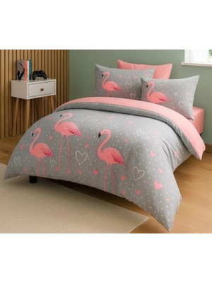 Biçomi Flamingo Desenli %100 Pamuklu Nefes Alan Terletmez Tek Kişilik Nevresim Takımı