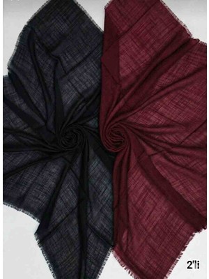 Özense 2'li Flamlı Pamuklu Ince Terletmeyen 4 Mevsim Kullanılabilir 100X100 cm Bordo ve Siyah Renkli Yazma Eşarp