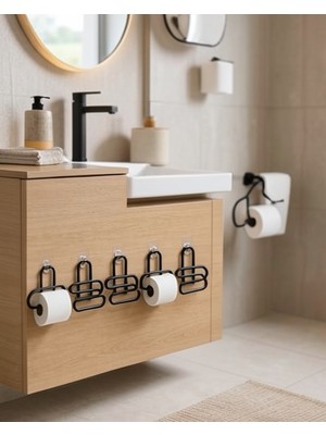 Azrlya Siyah Metal Tuvalet Kağıdı Tutucu 5’li Set Yapışkanlı Duvar Tipi Banyo Wc Askısı