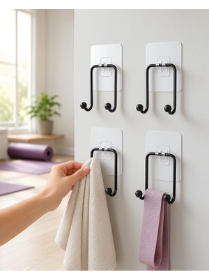 Azrlya 4'lü Duvar Tipi Yapışkanlı Askı Pratik Ev ve Banyo Askılık Seti