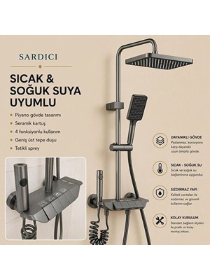 Sardıcı Piano 4 Fonksiyonlu Antrasit Banyo Bataryası ve Tepe Duş Seti