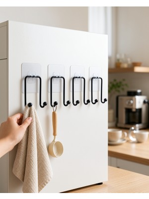 Azrlya 4 Adet Yapışkanlı Askı Çok Amaçlı Mutfak Banyo Düzenleyici Askılık
