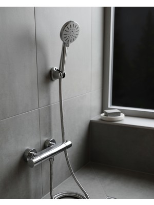 Azrlya Krem Duş Başlığı Seti 4 Kademeli El Duşu Spiral Hortumlu Banyo Seti
