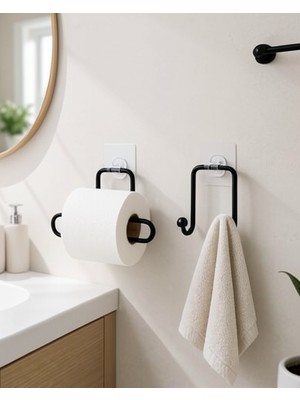 Azrlya Banyo ve Mutfak Için Yapışkanlı Havlu Askılığı ve Rulo Kağıt Tutucu Set