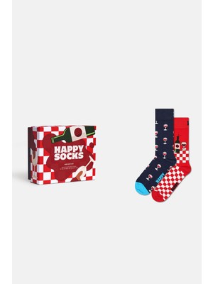 Happy Socks - Çok Renkli 2’li Kadeh Desenli Pamuklu Çorap Seti