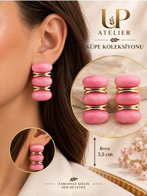 Up Atelier Gold Detaylı 3 Taşlı Küpe 3,5cm
