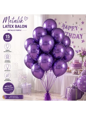 Kutlama Evi Mor Metalik Balon 15'li-Doğum Günü Balonları