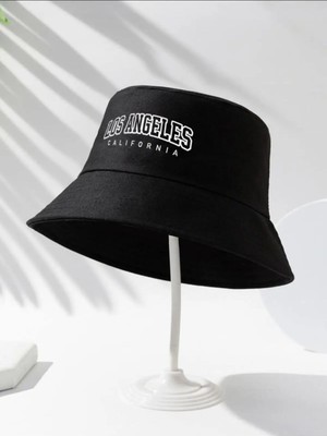 Gyes Los Angeles Baskılı Bucket Siyah Şapka Kadın