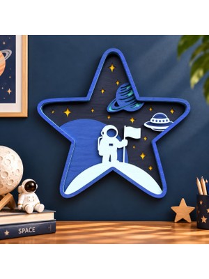 Rokh 🚀 Uzay Temalı Yıldız Duvar Dekoru 30X30 cm 🌟 Astronotlu Çocuk Odası Dekorasyonu 🪐 Hediyelik