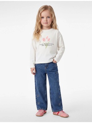 Koton  Çiçek Baskılı Ekru Kız Bebek Uzun Kollu T-Shirt 7WMG10077AK