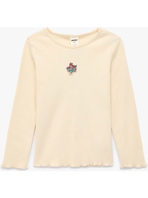 Koton  Çiçek Nakışlı Bej Kız Bebek Uzun Kollu T-Shirt 7WMG10023AK