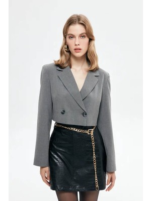 Quzu Crop Koyu Gri Kadın Ceket 51287