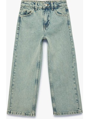 Koton Pamuklu Geniş Paça Açık Indigo Kız Çocuk Jean Pantolon 7WKG40016AD