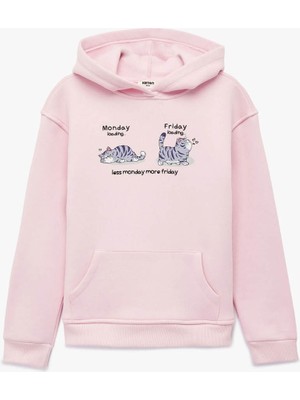 Koton  Kedi Baskılı Pembe Kız Çocuk Sweatshirt 7WKG10049AK