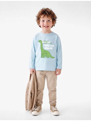 Koton  Dinozor Baskılı Mavi Erkek Bebek Uzun Kollu T-Shirt 7WMB10049TK