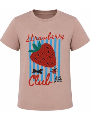 Trender Çilek Baskı Bej Kız Çocuk T-Shirt 8041