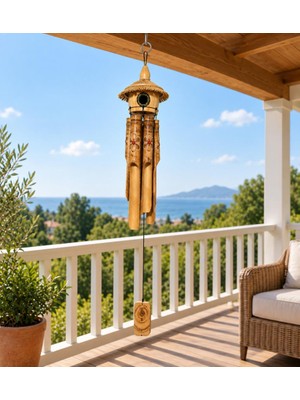 Rüzgar Çanı Bambu Kuş Yuvası Görünümlü Dekoratif Balkon Bahçe Süsü
