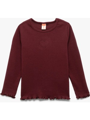 Koton Pamuklu Kalp Detaylı Bordo Kız Bebek Uzun Kollu T-Shirt 7WMG10020AK