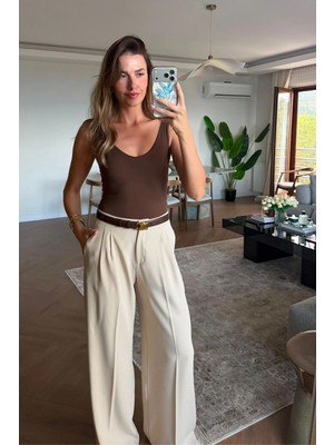 Açelya Okcu Premium Kalderon Wide Leg Dokuma Pantolon