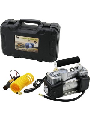 TeknoKapsül Çift Silindir Oto - Araç Hava Kompresörü DC/12V - 23AMP - 150PSI Fenerli Bar Göstergeli (5643)
