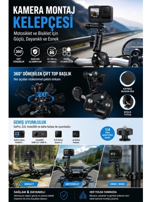 TeknoKapsül Motosiklet Bisiklet Gidon Kamera Montaj Metal Si 360° Döner Metal Tutucu