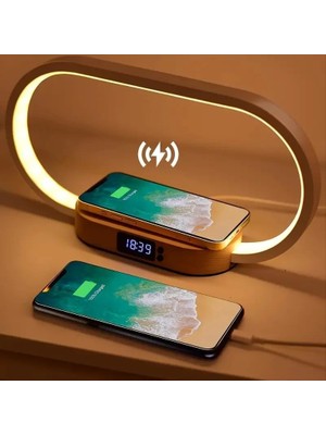 Dailytech Çok Fonksiyonlu Kablosuz Hızlı Şarj Istasyonu Standı LED Masa Gece Lambası
