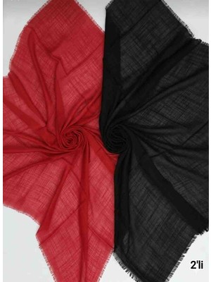 Özense 2'li Flamlı Pamuklu Ince Terletmeyen 4 Mevsim Kullanılabilir 100X100 cm Siyah ve Kırmızı Renkli Yazma Eşarp