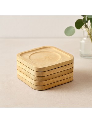 Royaleks Bambu Ahşap Kare Çay Tabağı 9.7x9.7 cm - 6'lı Set
