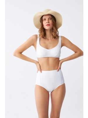 Melonika Kadın Basic Beyaz Pedli Yüksek Bel Bikini Takımı Çmş