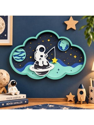 Rokh 🌌 Astronotlu Uzay Temalı Duvar Dekoru 🚀 Çocuk Odası Dekorasyonu 🪐 Katmanlı Ahşap Tasarım 🎁 Hediyelik