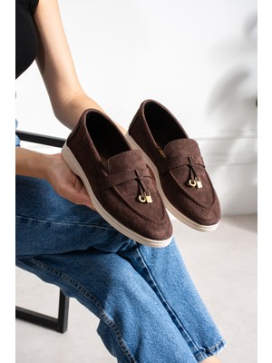 Dabab Shoes Lupy Kadın Loafer Ayakkabı Gold Aksesuarlı Ortopedik Rahat Taban Casual Babet