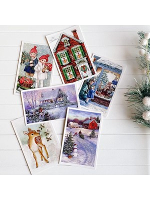 Brf Store Acanticaret Bimotif Simli Kartpostal, Yılbaşı, Kırmızı Ev Seti (6 Adet)