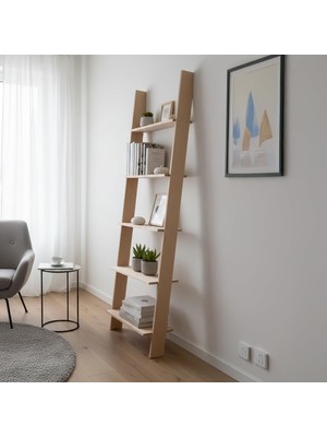 Brf Store Acanticaret Pikas Elisra Ahşap Modern Merdiven Kitaplık – 5 Katlı Dekoratif Duvar Rafı, Ayaklı Düzen