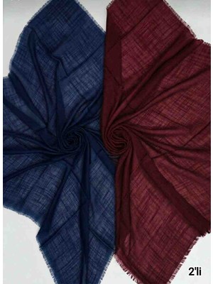 Özense 2'li Flamlı Pamuklu Ince Terletmeyen 4 Mevsim Kullanılabilir 100X100 cm Bordo ve Lacivert Renkli Yazma Eşarp
