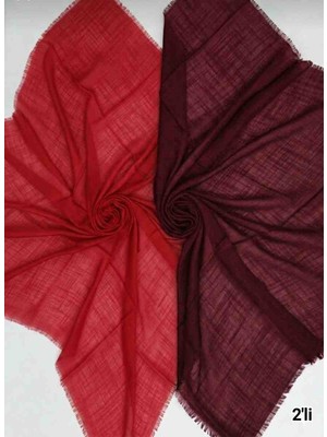 Özense 2'li Flamlı Pamuklu Ince Terletmeyen 4 Mevsim Kullanılabilir 100X100 cm Kırmızı ve Bordo Renkli Yazma Eşarp