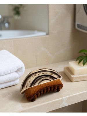 Azrlya Masaj Fırçası Vücut Temizleme Fırçası Ahşap Desenli Yumuşak Kıllı Banyo Fırçası