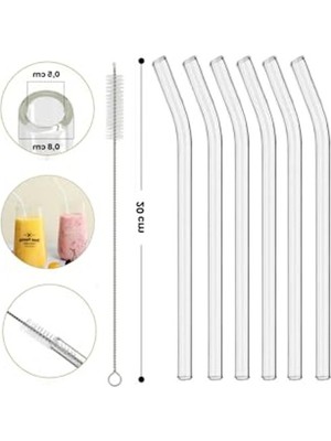 Esranın Dünyası 6 Adet Kalın Büyük Boy Cam Pipet, Temizleme Fırçası Hediyeli