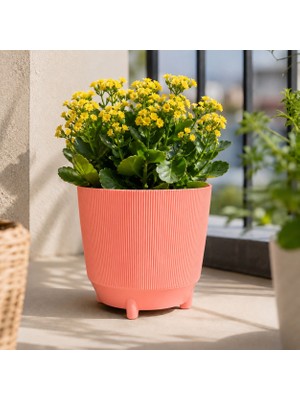 Poliwork Dekoratif Ayaklı Saksı Luna 21 5 Lt 20X21 cm Çizgili Modern Plastik Saksı Iç ve Dış Mekan Kullanımı