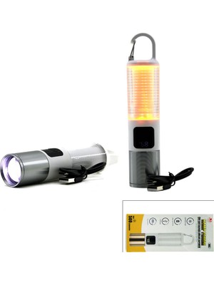 Store 2in1 Kamp - Çok Amaçlı El Feneri USB Şarjlı Zoom 6 Fonksiyon Işık=doğal - Renkli Askı Mandalı Şarj Göstergesi 005